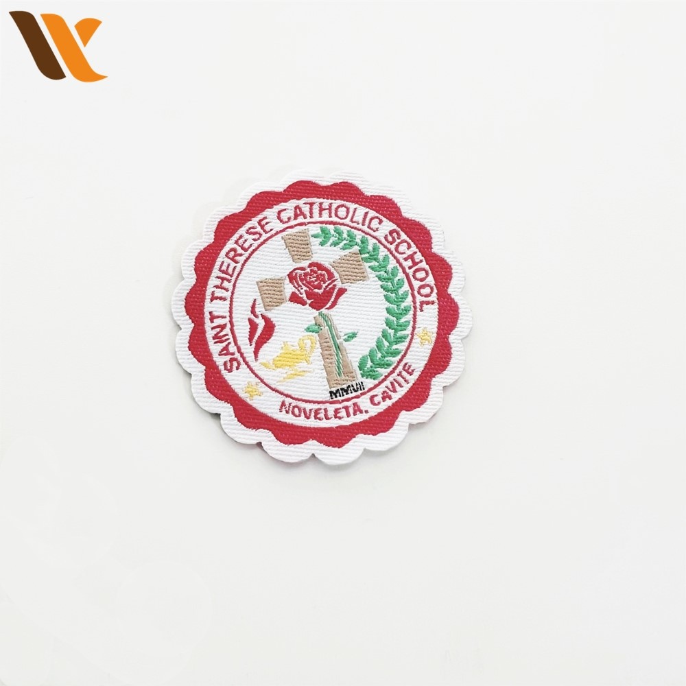 Custom Red Flower Shape School Woven Patches 2